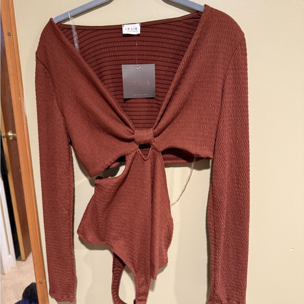 Le Lis Red Long Sleeve Tie Front Bodysuit